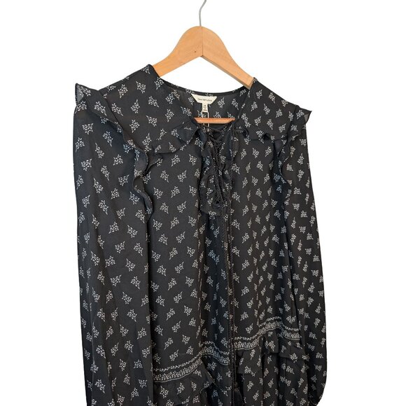 NWT Max Studio Womens Medium Midi Dress Black Long Sleeve Drop Waist Ruffle Trim - Picture 7 of 13